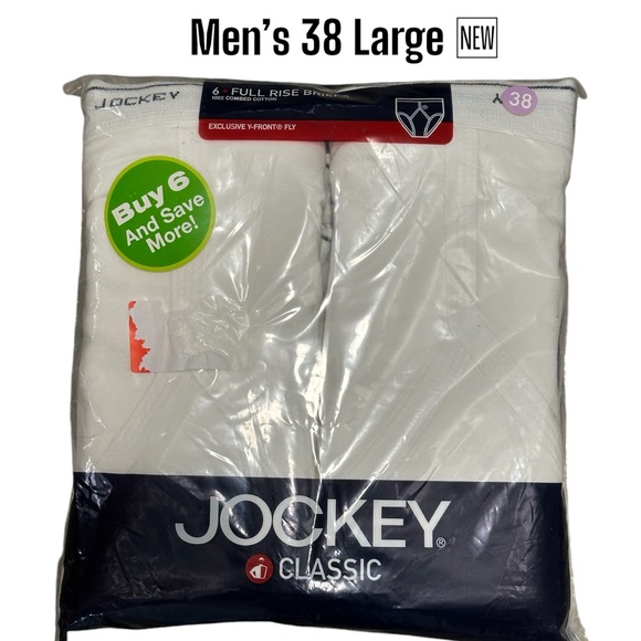 6 Pkg Men’s Vintage Jockey 38 Brief White 2006 Y Front Fly Style 9017 Full Rise - Picture 2 of 7